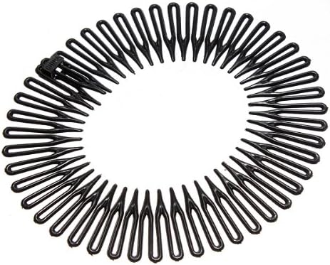 Black Plastic Stretch Sport Hair Band Full Circle Flexible Comb Teeth Headband Clip