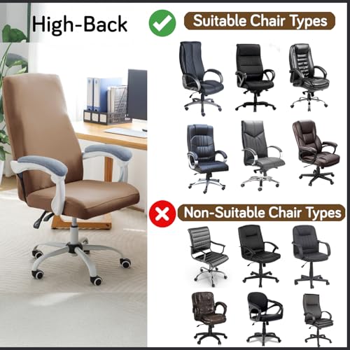 Image of HOKIPO 'SereneSolids' 140 GSM Office Chair Cover for Executive High-Back Chair - Stretchable Fabric, Washable & Anti-Slip - Fits Big & Tall Office Chairs, Dark Camel (AR-5220-DCML-L)