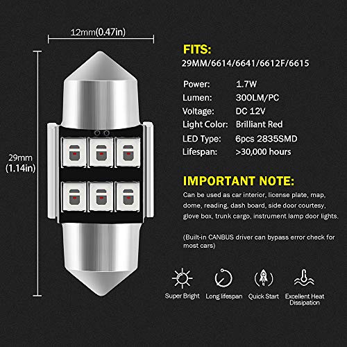 Bombillas LED AUXLIGHT Rojo brillante 29MM Pack de 6 miniatura 3