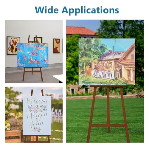 Somime A - Frame Wooden Display Easel with Wheels - Adjustable Lyre Beechwood Studio Easel Stand Holding Canvas Up to 90\", Inclinable Artist Floor Painting Easel for Artwork Painting, Brown - Thumbnail 6