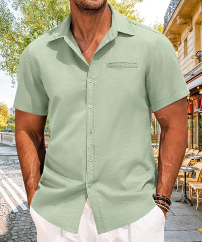 PORCLAY Short Sleeve Shirts for Men Summer Casual Button Down V Neck Tops Collared Solid Beach Blouses - Image 6