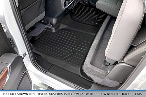 Smartliner Floor Mats 2 Row Liner Set Black Compatible With 2019-2022 Silverado/Sierra 1500 2020-2022 2500/3500 Crew Cab With 1St Row Bench Seat #TOP3