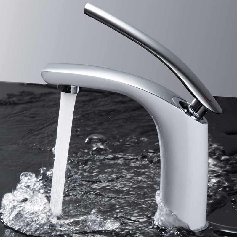 Mitigeur de salle de bain anti calcaire blanc chromé laiton carré