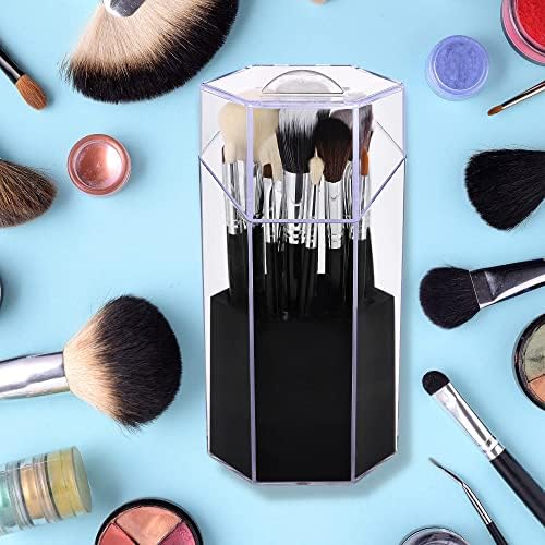 Salarot Makeup Brush Holder with Lid, Acrylic Stylish Dustproof Organiser, Make up Storage Box for Countertop, Bathroom, Vanity, Clear