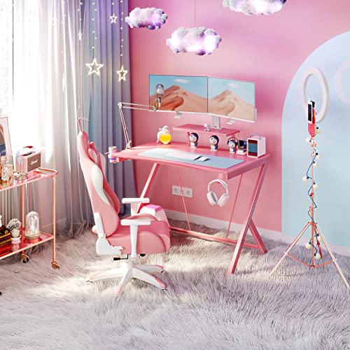 Motpk Pink Gaming Desk 40" With Monitor Shelf Computer Desk Gaming Table Desk For Girls With Cup Holder And Headphone Hook Gamer Workstation Game Table, Gift For Girls Women #TOP3