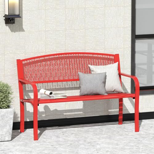 GIANTEX Gartenbank Metall Wetterfest, Sitzbank Outdoor Bank für 2 Personen, Bank Balkon mit Rückenlehne & Armlehne, Balkonbank Metallbank bis 300 kg belastbar, Parkbank 128 x 60 x 86 cm (Rot) GIANTEX Gartenbank Metall Wetterfest, Sitzbank Outdoor Bank für 2 Personen, Bank Balkon mit Rückenlehne & Armlehne, Balkonbank Metallbank bis 300 kg belastbar, Parkbank 128 x 60 x 86 cm (Rot)