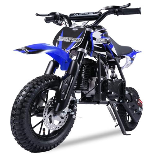 TOXOZERS Alien001 Mini Dirt Bike, 50CC 2-Stroke Kids Dirt Bike, EPA Approved Gas Powered with Front Fork and Rear Mono Shock, Up to 25 Mph, Weight Support Up to 130 LBS (Blue)