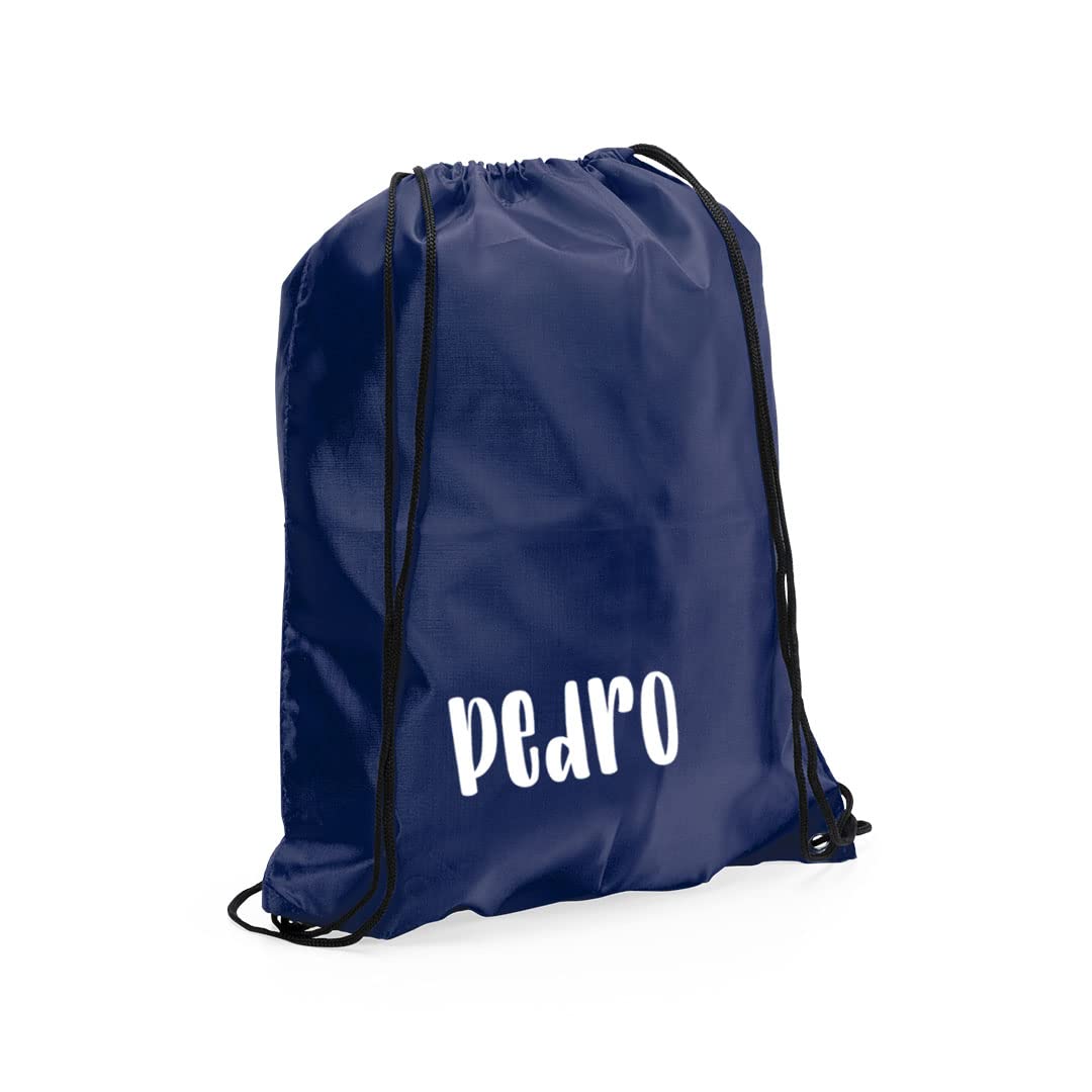 eBuyGB Personalised Drawstring Bag with Custom Name, Kids Backpack, Gym Rucksack, School Sport Bag, Children's PE Kit (Navy)