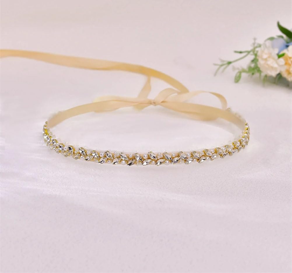 Cinturón de perlas de diamantes de imitación para vestido de novia, banda fina para decoración de fiesta, accesorios para mujer