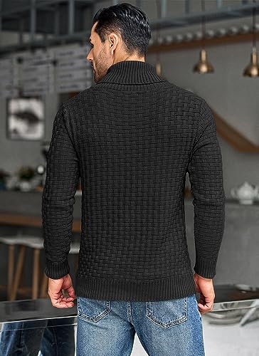 COOFANDY Men's Shawl Collar Pullover Sweater Casual Slim Fit Button Textured Knit Sweaters3