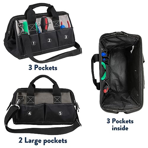 Olympia Tools Bag 15 Inch, Heavy Duty Tools Bag with 8 Pockets, Adjustable Shouder Straps and 600D Reinforced Material