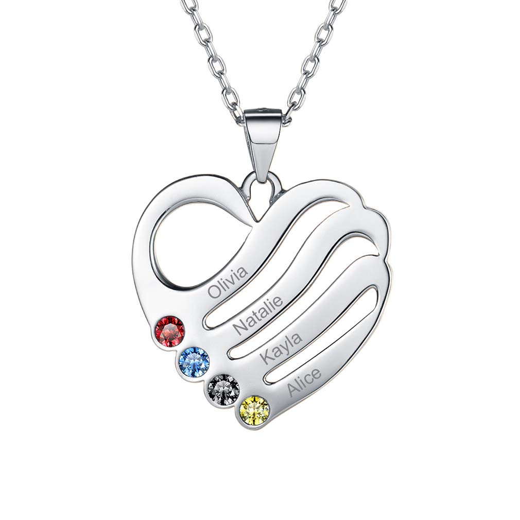 Custom4U Collana Donna Collana Personalizzata Cuore DIY 2/3/4/5 Nome con 12 Mesi Pietra Portafortuna Collana Argetno S925 AAA Zircone Collana Mamma Famiglia BFF Antiallergia Alta Qualità
