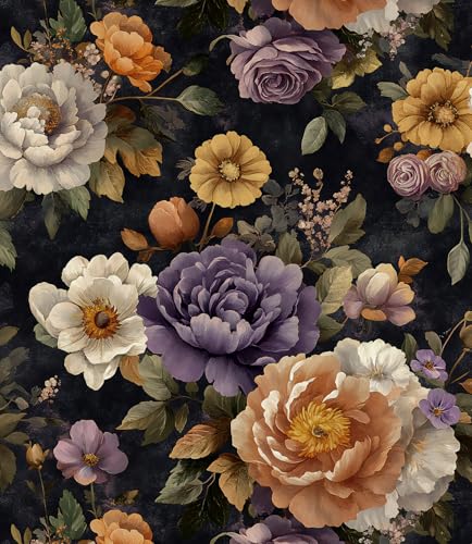 Erfoni 16.9" x197" Vintage Floral and Leaf Wallpaper Dark Peel and Stick Wallpaper Botanical Flower Self Adhesive Contact Paper DIY Removable Wall Paper for Home Wall Drawer Liner Covering