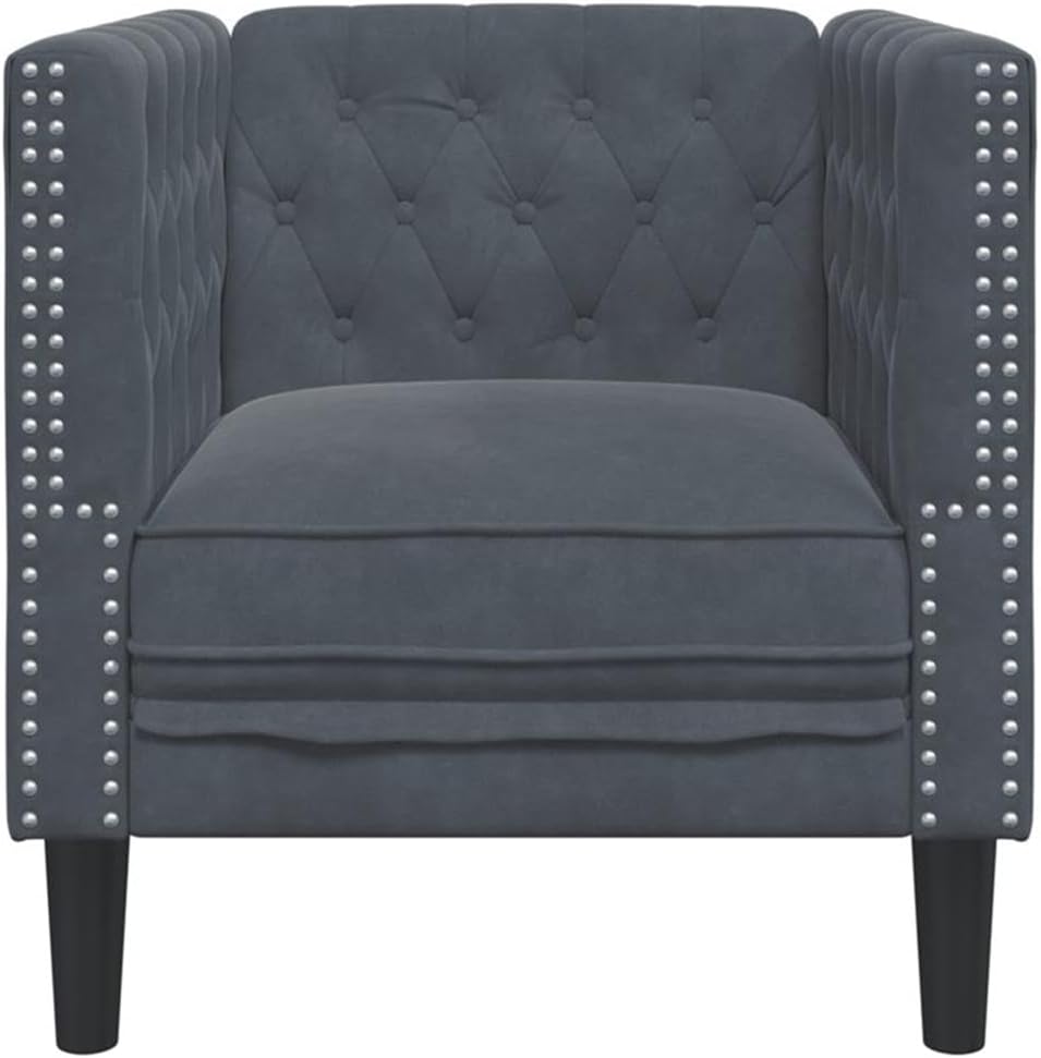 BOWERY HILL Chesterfield Velvet Accent Chair, Dark Grey Matte Finish, 29.3 x 28 x 27.8 in, Rolled Arms, Button Tufting, Sturdy Wood Frame, Living Room or Office Single Sofa Chair for Indoor Use
