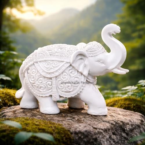 Image of Handicrafts Paradise Resin Trunk Up Elephant Marble Finish Showpiece for Home Decor Return Gift - 3 Inch