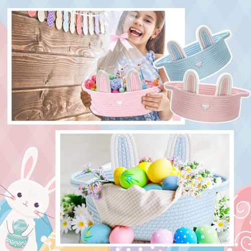 Image of Colingmill 3 Pcs Empty Easter Baskets for Kids 12 x 7.9 x 5.1 Inches Colorful Woven Bunny Baskets for Boys Girls, Easter Egg Hunt, Baby Gift Organizer