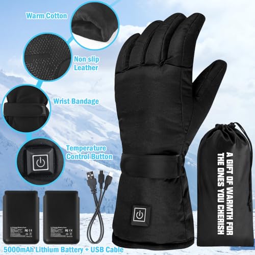 Heated Rechargeable Gloves for Men and Women | Electric Gloves for Winter | Waterproof Touchscreen Outdoor Gloves | Black L/XL