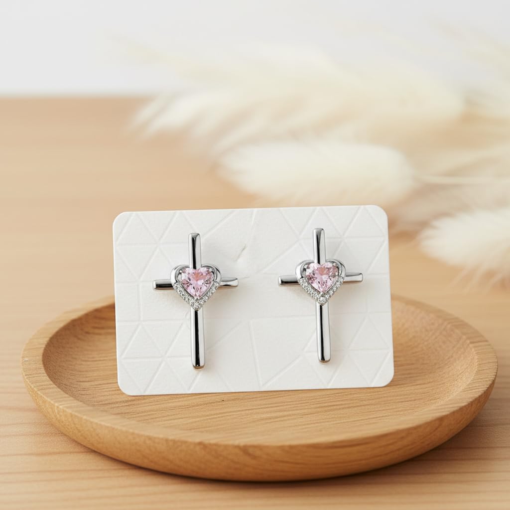 Prismata Cross Birthstone Earrings Studs 925 Sterling Silver Cross Studs Earrings with 12 Months Birthstone Earrings Christian Jewelry Gifts for Women Mom Her