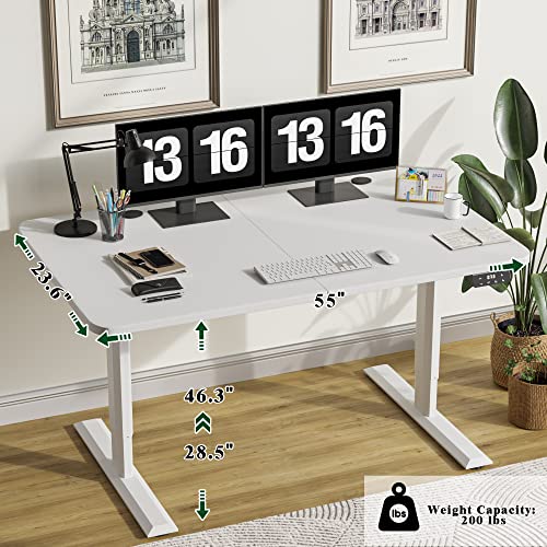 Yeshomy Electric Standing Desk Height Adjustable Table Ergonomic Home Office Workstation With Cup Holder And Headphone Hook, 55", White #TOP6