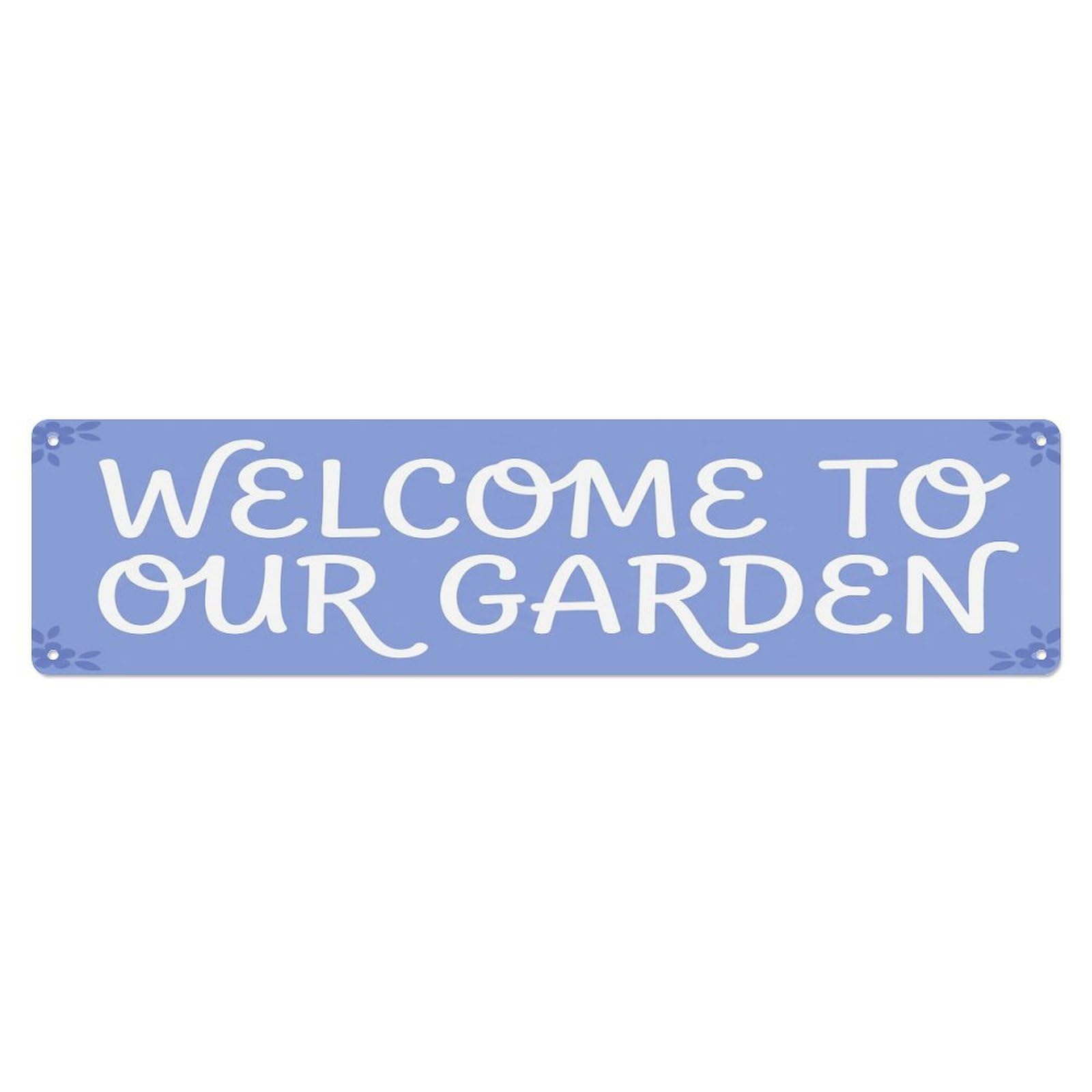 Vintage Welcome to Our Garden Periwinkle Metal Tin Sign