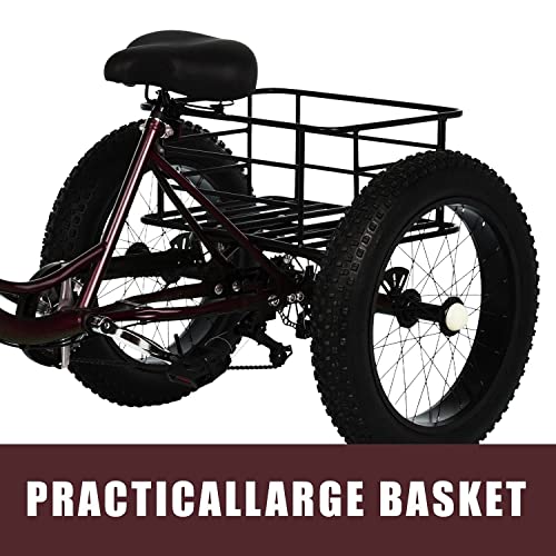 Triciclo para adultos de 20 pulgadas con neumáticos gruesos, 7 velocidades, asiento amplio tipo cruiser y canasto trasero para mayores, mujeres y hombres miniatura 4