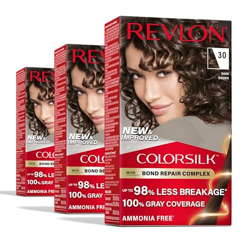Revlon ColorSilk with Bond Repair Complex, Brown Permanent Hair Color, 100% Gray Coverage, Ammonia...
