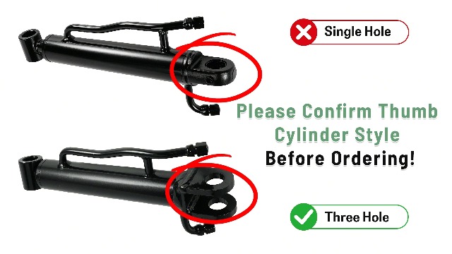 Image of Mini Excavator Thumb Cylinder, Hydraulic Cylinder 25mm /0.98in, Compatible with Mini Excavator Attachment Below 3 Tons - Replace Small Digger Three Holes Hydraulic Thumb Clip Only