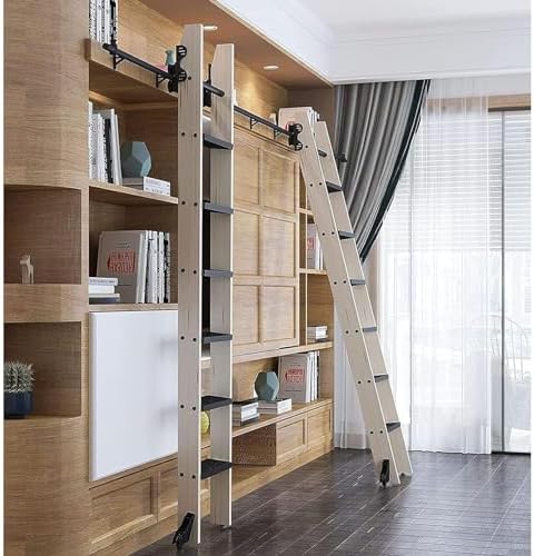 Stainless Steel Sliding Library Ladder Hardware Kit, Rolling Bookcase Ladder with Bottom Wheel & Brake, Max Load 300lbs - Perfect for Home & Library Use