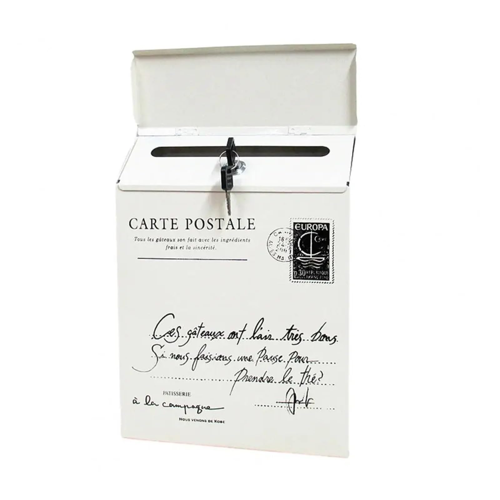 Post Box Iron Suggestion Box Rustic Style Wall Mounted Mailbox with Locking Secure Vibrant for Workplace(White)