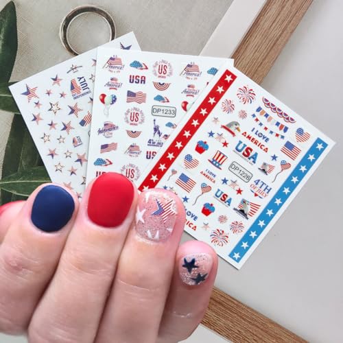 Xiannaipai XIANNAIPAI232 6 Sheets Independence Day Nail Art Stickers Usa Flag Nail Decals 3D Self Adhesive Classics American Flag Star Heart Eagle Statue Of Liberty Nail Designs Sticker For Women 4Th Of July Nail Decoration thumb #3