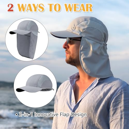 Image of Mens Sun Hat with Breathable Mesh Sun Hats for Men Sun Protection Fishing Hat with Neck Flap for Hiking Cycling