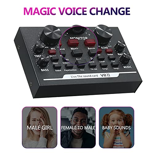 Placa de som ao vivo V8II BT Mixer de áudio de acompanhamento com efeitos sonoros transmitindo grava