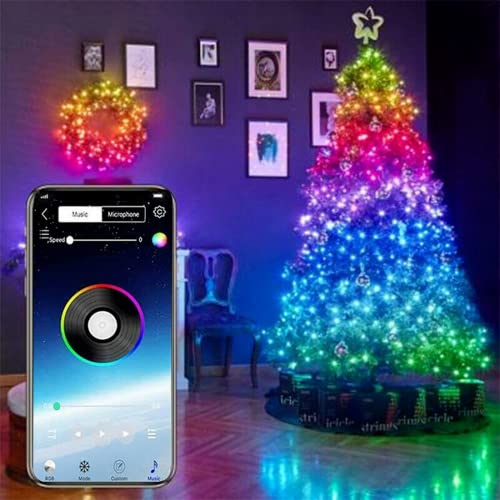 KHTO USB árbol de Navidad LED cadena de luces con Smart Bluetooth App Control remoto Navidad decoración del hogar luces guirnalda (20 m 200 LEDS) Cover