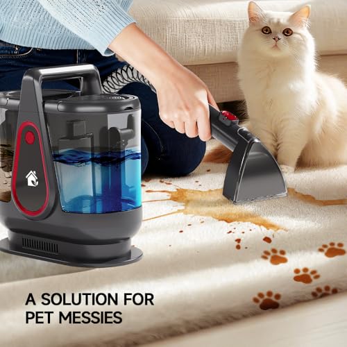 Image of WURESE Portable Carpet Cleaner Machine, 17KPa Powerful Upholstery & Spot Cleaner for Pet Stains, Couches, Stairs & Car Seats - Handheld Deep Cleaner with Self‑Cleaning System & 2 Brushheads, FogGray