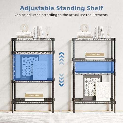 Image of DUMOS 4-Tier Metal Wire Storage Shelves, Adjustable Standing Storage Rack Shelf, Heavy Duty Steel Shelving Unit Organizers for Kitchen Bathroom Pantry Garage, 23.2 inch Wx13.4 Dx47.1 H, Black