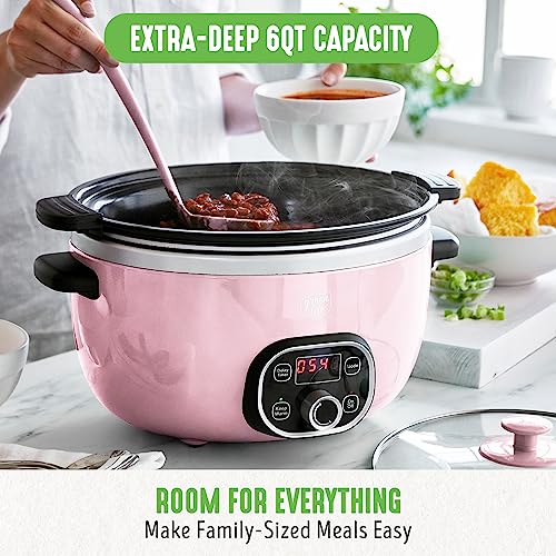 Greenlife Cook Duo Healthy Ceramic Nonstick Programmable 6 Quart Family-Sized Slow Cooker, Pfas-Free, Removable Lid And Pot, Digital Timer, Dishwasher Safe Parts, Pink #TOP4