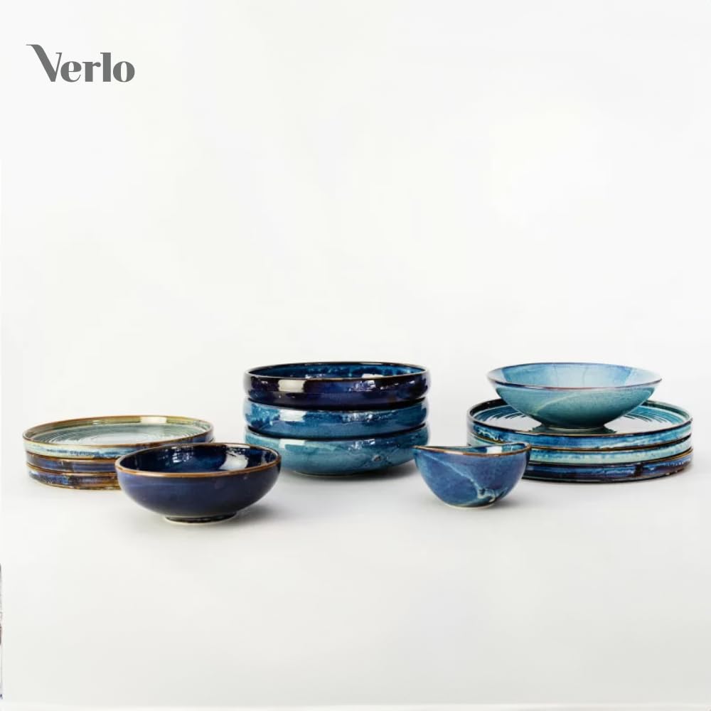 Verlo DEEP Blue Bowl schüssel 34 cm Salatschüssel Dessertschalen Servierschale Müslischalen aus hochwertigem Porzellan