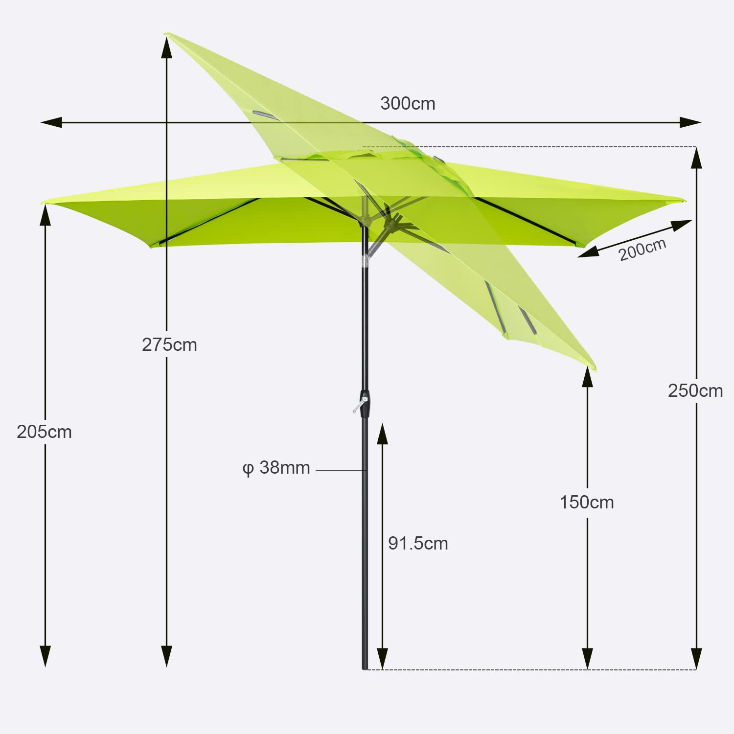 Sekey Aluminiowy parasol przeciwsłoneczny, na taras, ochrona przed promieniowaniem UV 50+, prostokątny