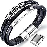 Gkmamrg Bracciale da uomo in pelle nera con cinturino in pelle Braccialetto intrecciata, in vera pelle intrecciata 22.5cm (Moderno)