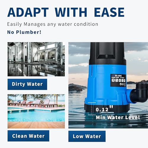Image of 1HP Submersible Water Pump, 3700 GPH Sump Pump with Automatic Float Switch to Clean Water, Low Suction for Pools, Ponds, Gardens, Basements and Irrigation