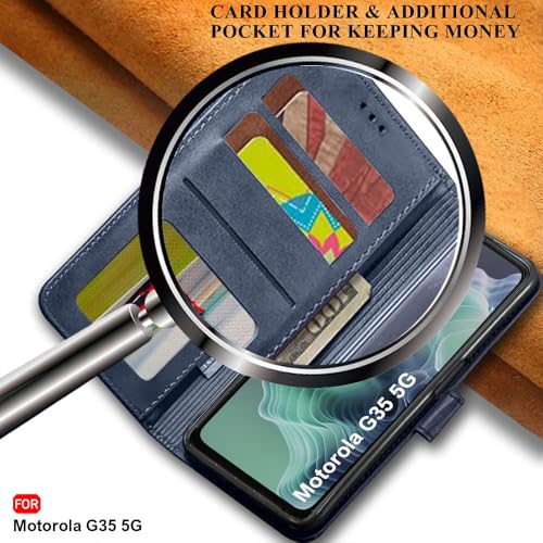Image of TheGiftKart Flip Back Cover Case for Motorola Moto G35 5G | Dual-Color Leather Finish | Inbuilt Stand & Pockets | Wallet Style Flip Back Case for Moto G35 5G (Faux Leather, Blue & Sky)