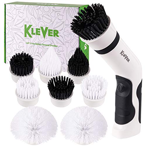 Electric Spin Scrubber with 8 Brushes – Submersible, USB-Charging Electric Scrub Brush for Cleaning Hard Surfaces – Hard- & Soft-Bristled Power Cleaning Brushes – Klever Home Essentials for New Home