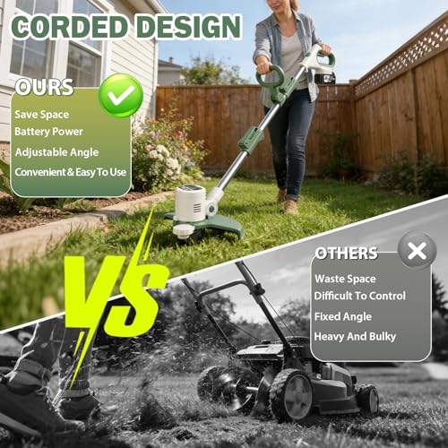 Image of 21V 3-in-1 Cordless Weed Wacker Eater-Weeding /Trimming /Lawn Mower, with 8 Replace Auto Line Feed, Electric Grass Trimmer for Garden, Lawn, 120 Mins of Non-Stop (2x4.0 mAh Battery Included)