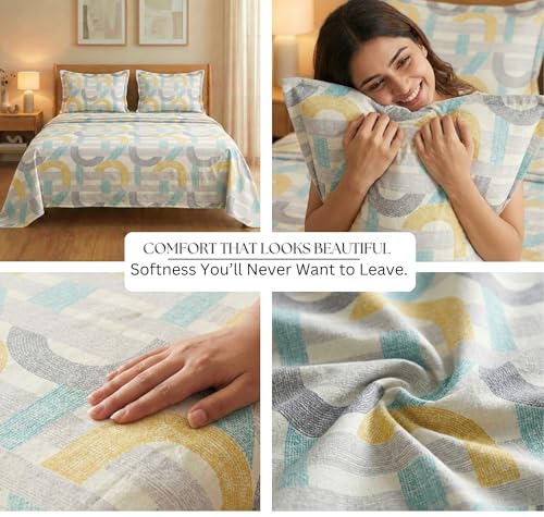 Image of BSB HOME Cloud Cotton King Size Bedsheet Set 228 x 254 cm, 220 Thread Count Soft & Breathable Cotton Bedsheet with 2 Pillow Covers, Floral Printed Bedding for Home (Creamy Beige)