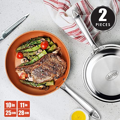 Gotham Steel Stainless Steel 2 Pack Frying Pan Set Premium Copper Nonstick Frying Pans– Tri-Ply Bonded, Coated With Titanium And Ceramic Surface For The Ultimate Release – Dishwasher Safe #TOP2