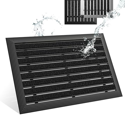 Fußmatte außen, Aluminiumrahmen schwarz, 40x60 cm, Fußmatte Außenbereich, Aluminium Türmatte außen, Fußabtreter außen, Schuhabstreifer mit Polypropylen-Fasern, Fußmatte Outdoor wetterfest