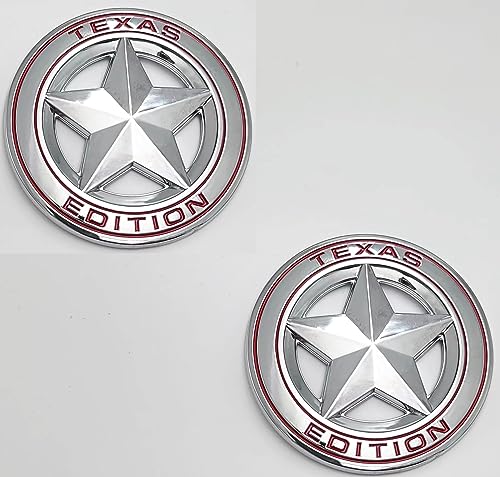 Image of 2pcs Texas Edition Emblem Shield Badge Universal -On FITS Tundra, Tacoma, F150, Silverado, Titan, Hood, Door, Tailgate, Grille, Fender (Silver red)