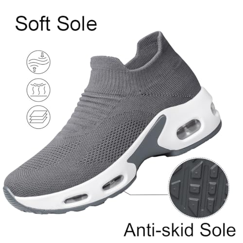 Image of YHOON Women's Walking Shoes - Sock Sneakers Slip on Mesh Platform Air Cushion Athletic Shoes Work Nurse Comfortable