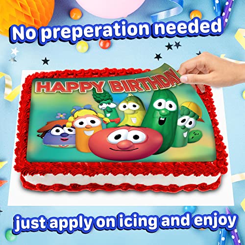 8.3 Veggietales Cake Topper –Square Edible Birthday Cake Decorations, Happy Birthday Cake #TOP4