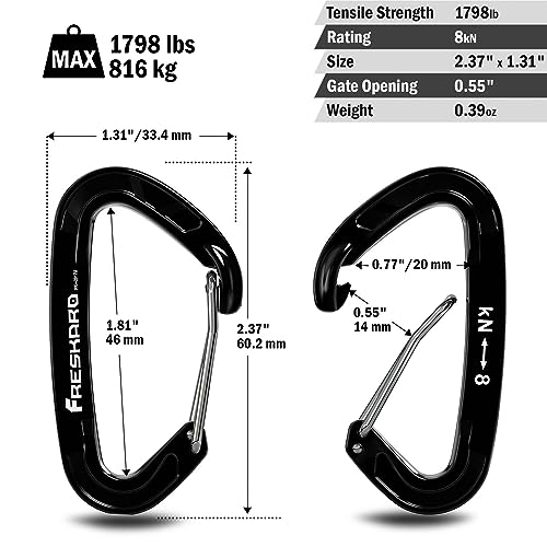 FresKaro 5 clipes mosquetão, 3kN 306 kg, resistente e confiável, mola Wiregate, pequeno 6 cm, 5 core